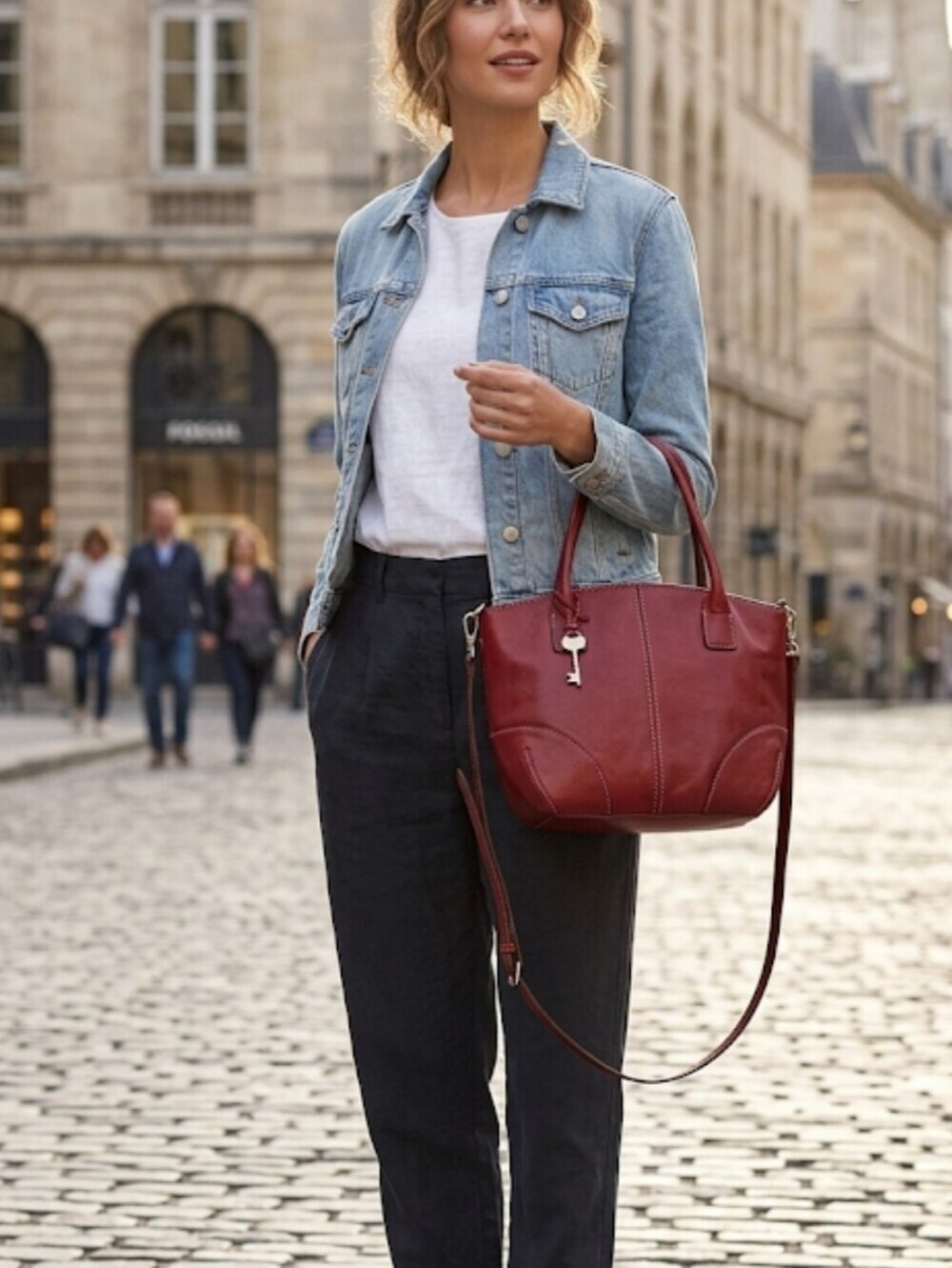 Vintage Fossil Women Y2K Leather Red Crossbody Tote Bag